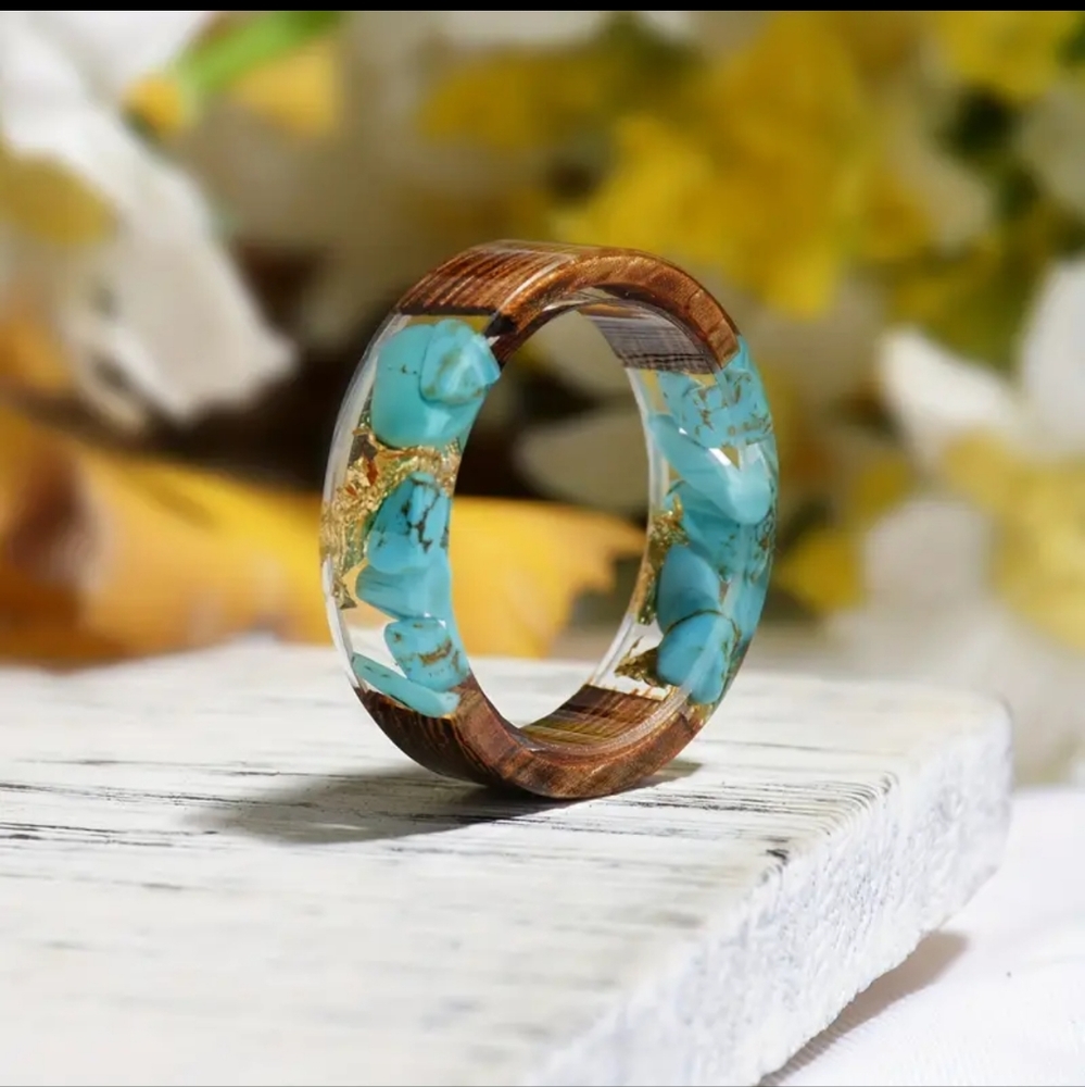 Beautiful Handmade Wood Resin Ring - Size 6